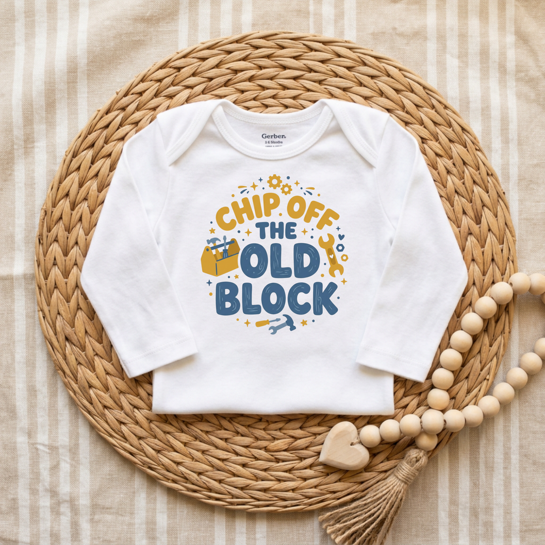 Chip Off The Old Block Toolbox Baby Onesie® in White — Okum Tees