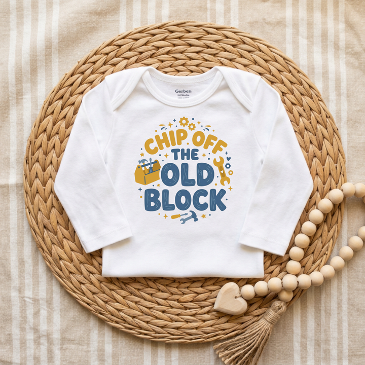 Chip Off The Old Block Toolbox Baby Onesie® in White — Okum Tees