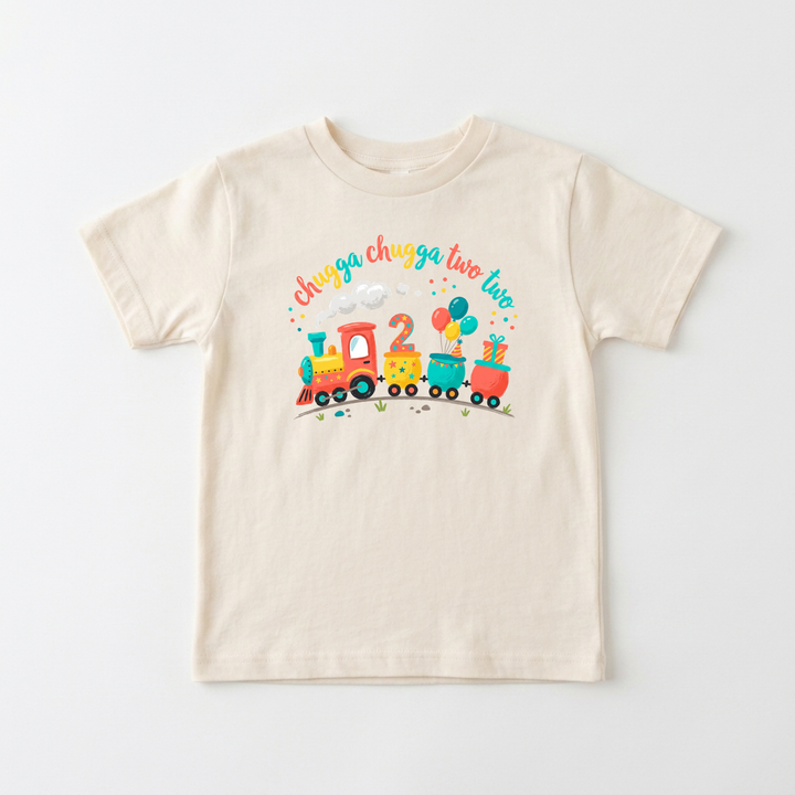 Chugga Chugga Two Two Birthday Train Toddler Tee in Natural — Okum Tees