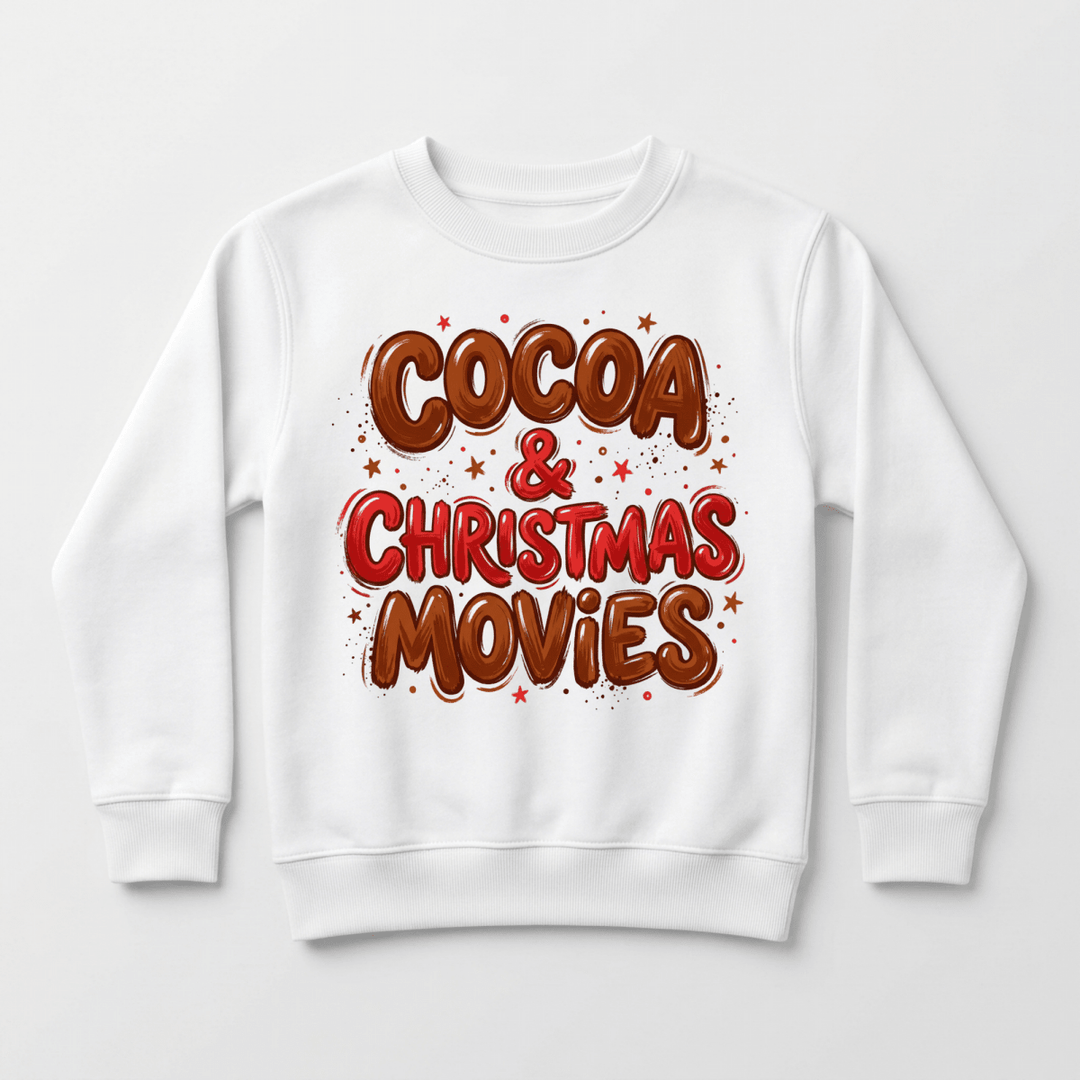 Cocoa &amp; Christmas Movies Youth Sweatshirt | Cute Kids Gift - Okum Tees
