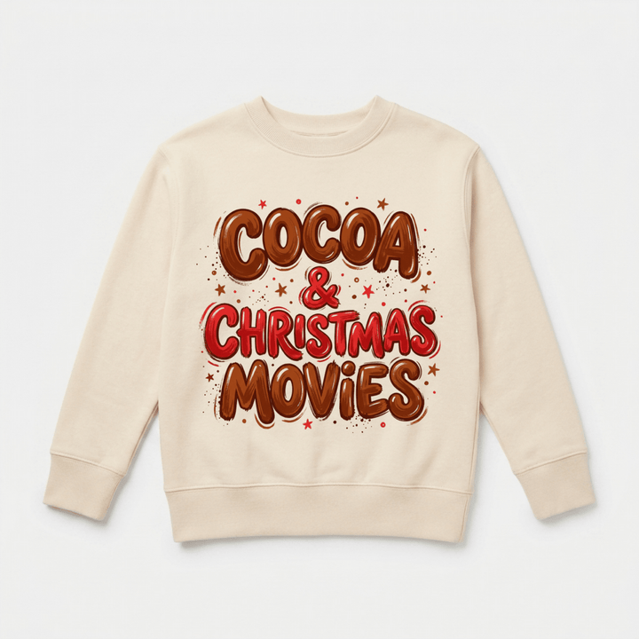 Cocoa &amp; Christmas Movies Youth Sweatshirt | Cute Kids Gift - Okum Tees