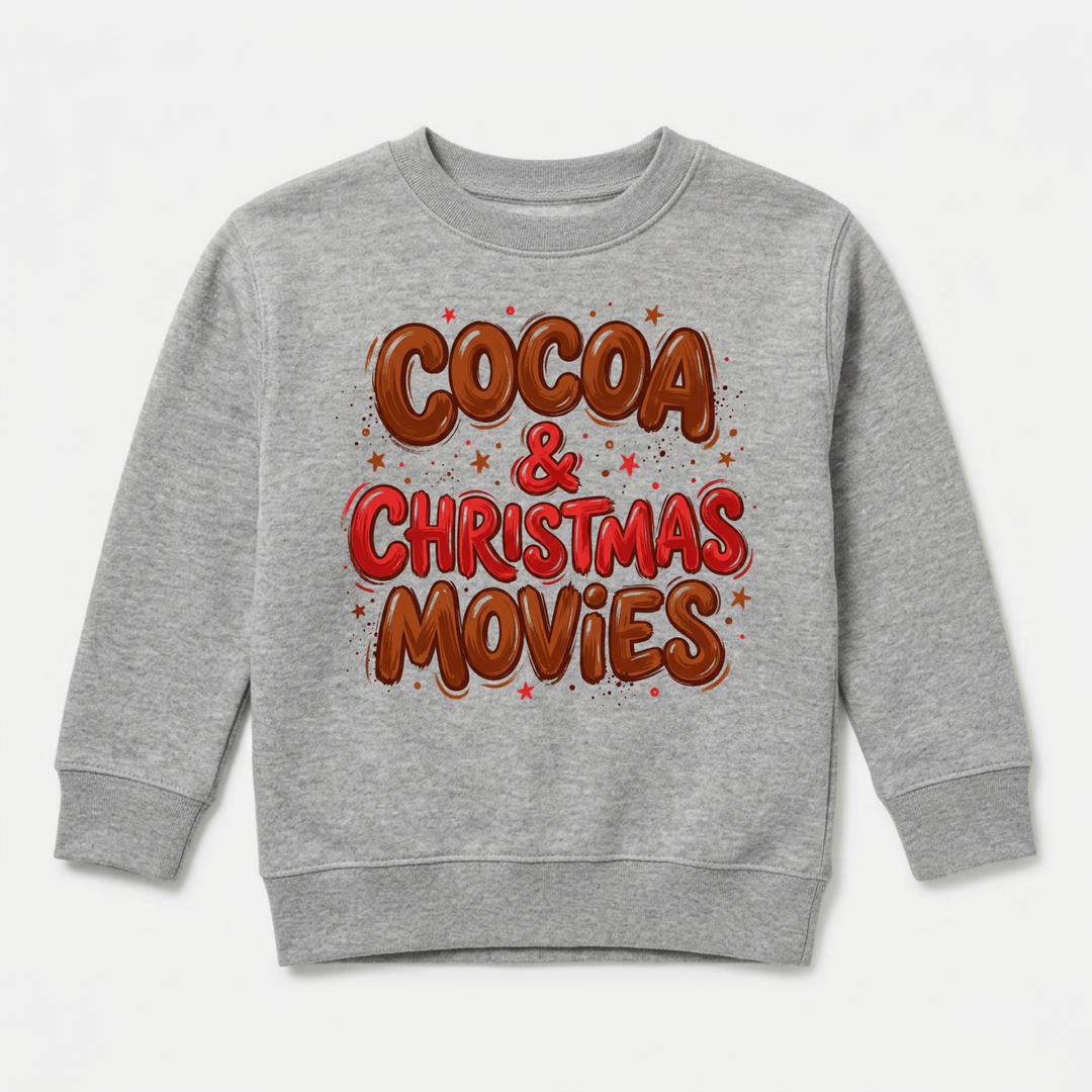 Cocoa &amp; Christmas Movies Youth Sweatshirt in Grey — Okum Tees