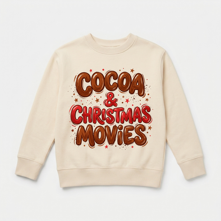 Cocoa &amp; Christmas Movies Youth Sweatshirt in Natural — Okum Tees