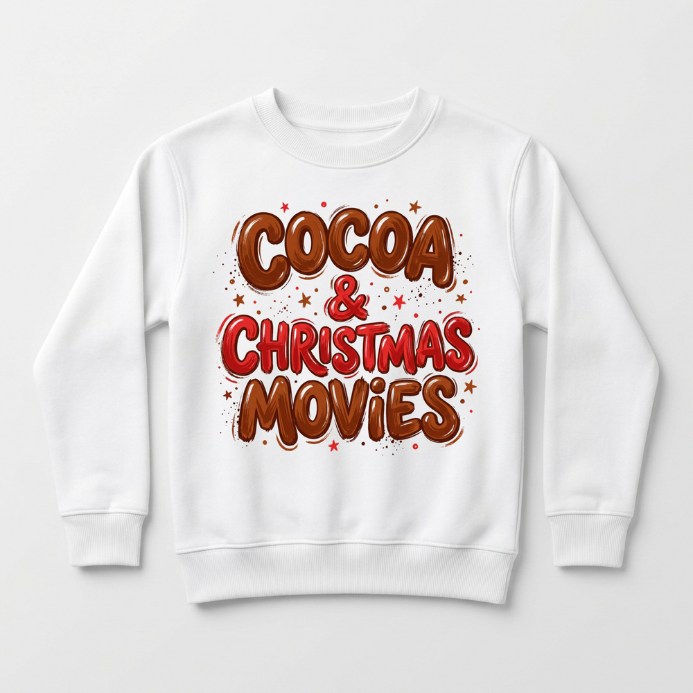 Cocoa & Christmas Movies Youth Sweatshirt in White — Okum Tees