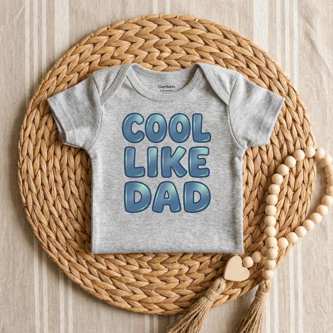 Cool Like Dad Bubble Letters Baby Onesie® in Grey — Okum Tees