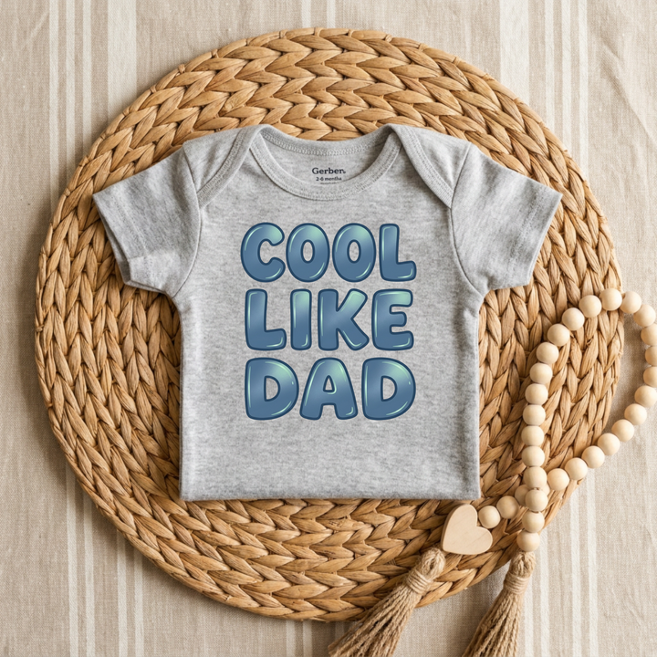 Cool Like Dad Bubble Letters Baby Onesie® in Grey — Okum Tees