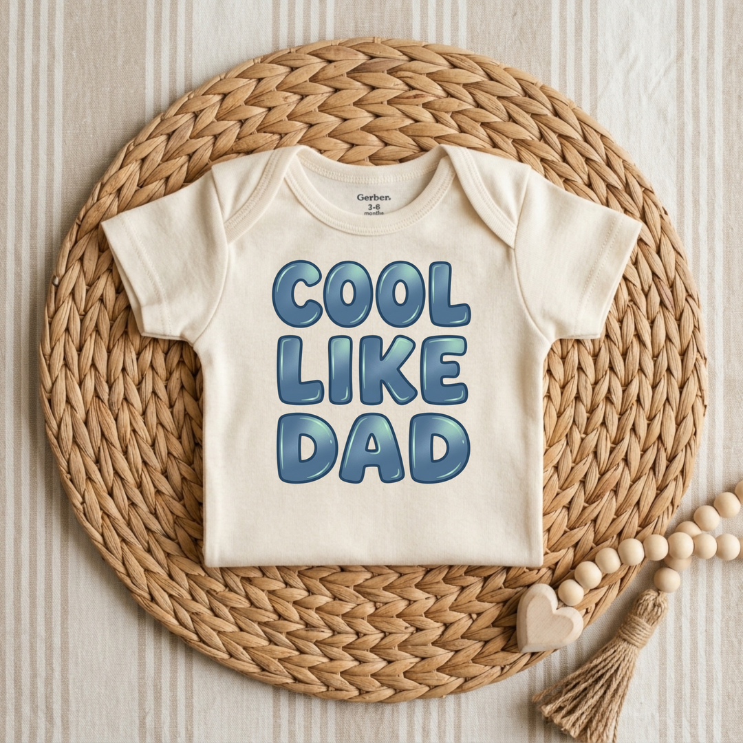 Cool Like Dad Bubble Letters Baby Onesie® in Natural — Okum Tees