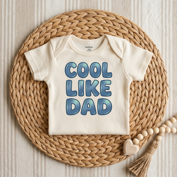 Cool Like Dad Bubble Letters Baby Onesie® in Natural — Okum Tees