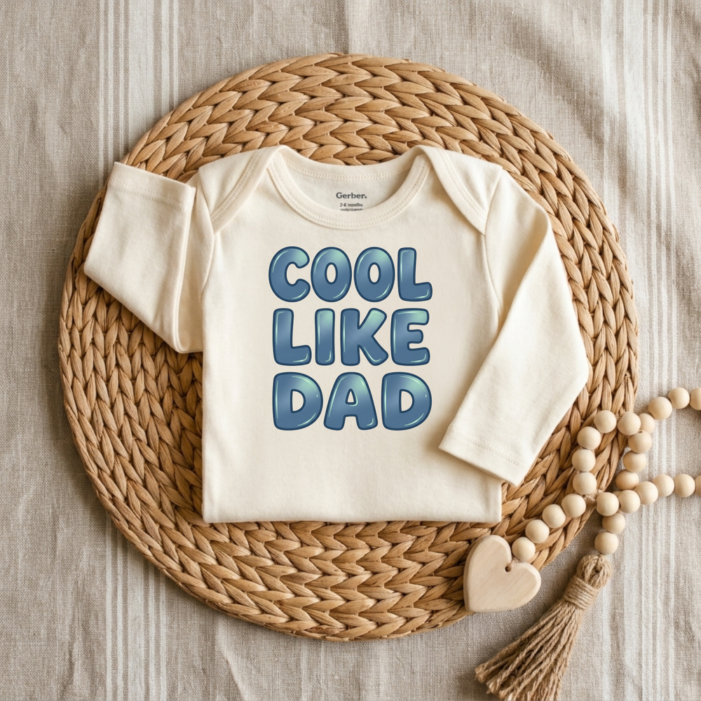 Cool Like Dad Bubble Letters Baby Onesie® in Natural — Okum Tees