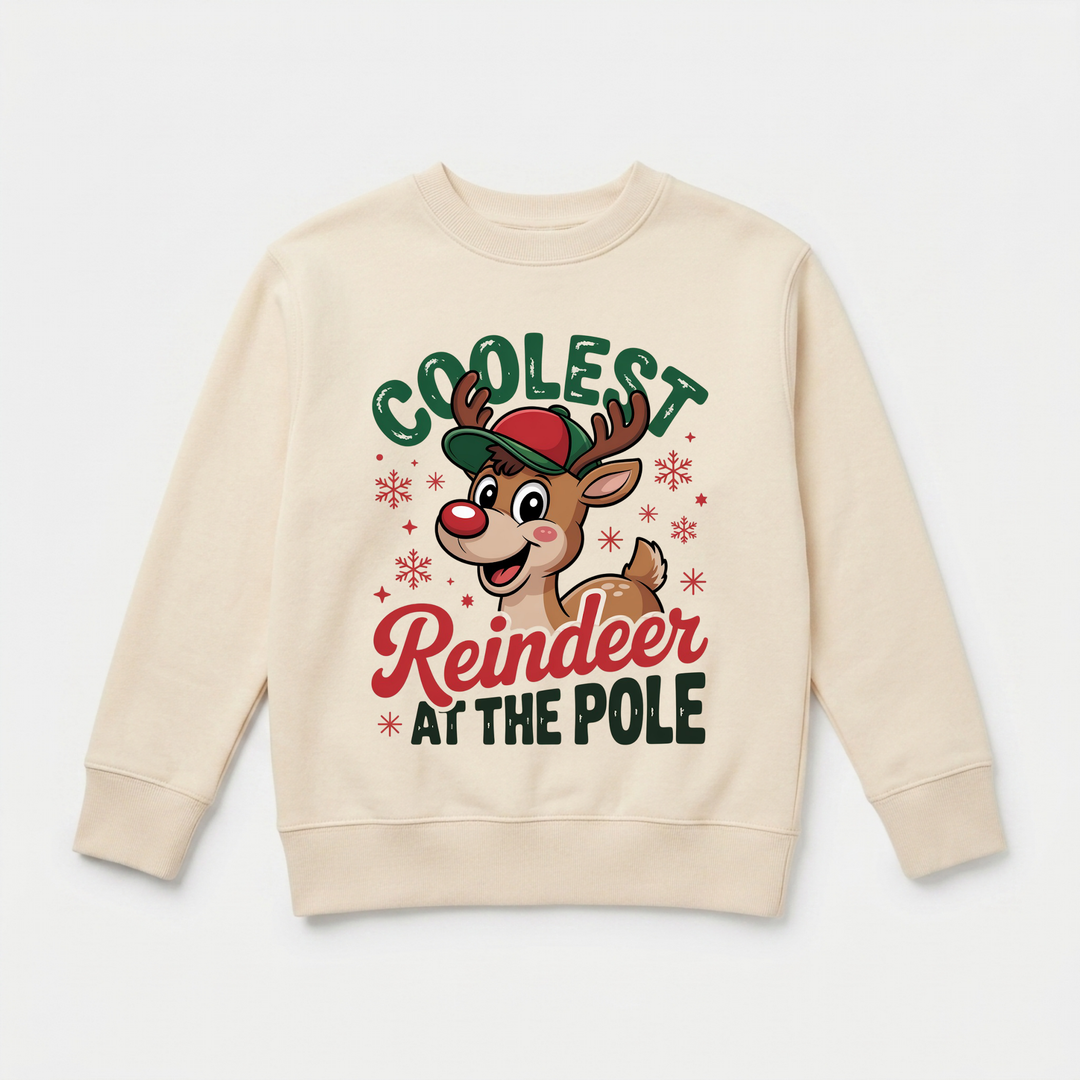 Coolest Reindeer at the Pole Toddler Sweatshirt in Natural — Okum Tees