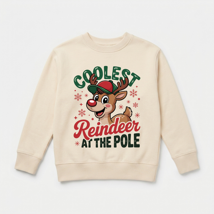Coolest Reindeer at the Pole Toddler Sweatshirt in Natural — Okum Tees