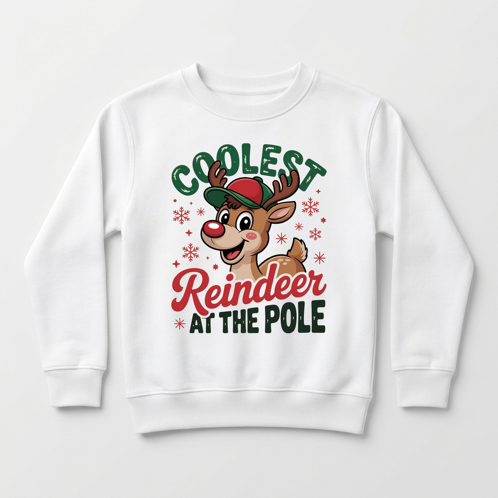Coolest Reindeer at the Pole Toddler Sweatshirt in White — Okum Tees