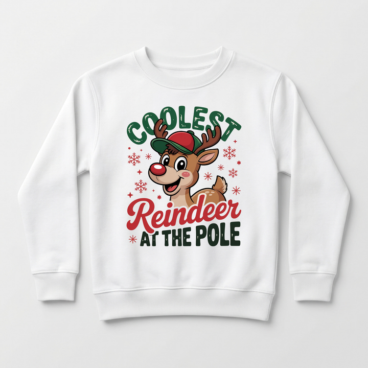 Coolest Reindeer at the Pole Toddler Sweatshirt in White — Okum Tees