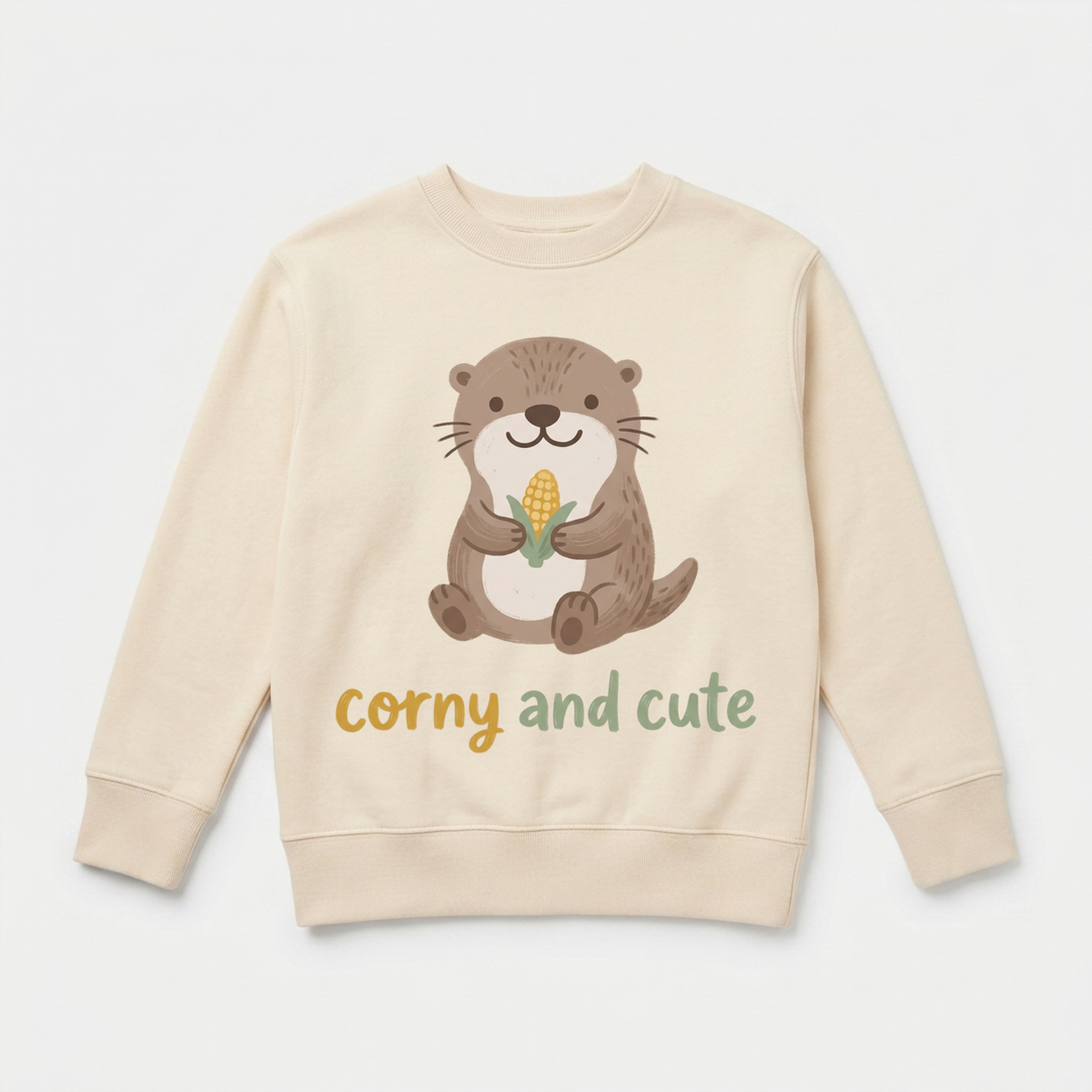 Corny and Cute Otter Toddler Sweatshirt in Natural — Okum Tees