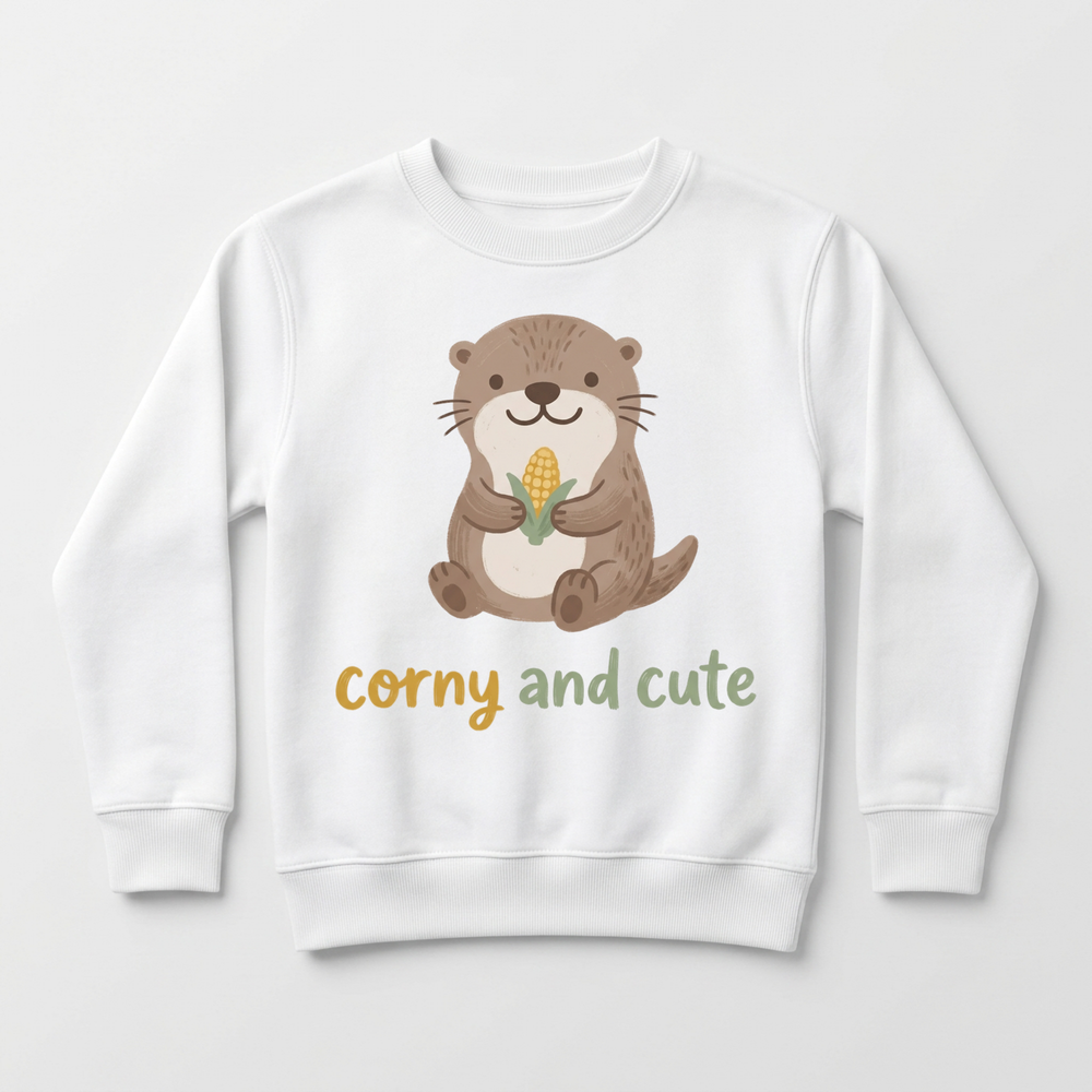 Corny and Cute Otter Toddler Sweatshirt in White — Okum Tees