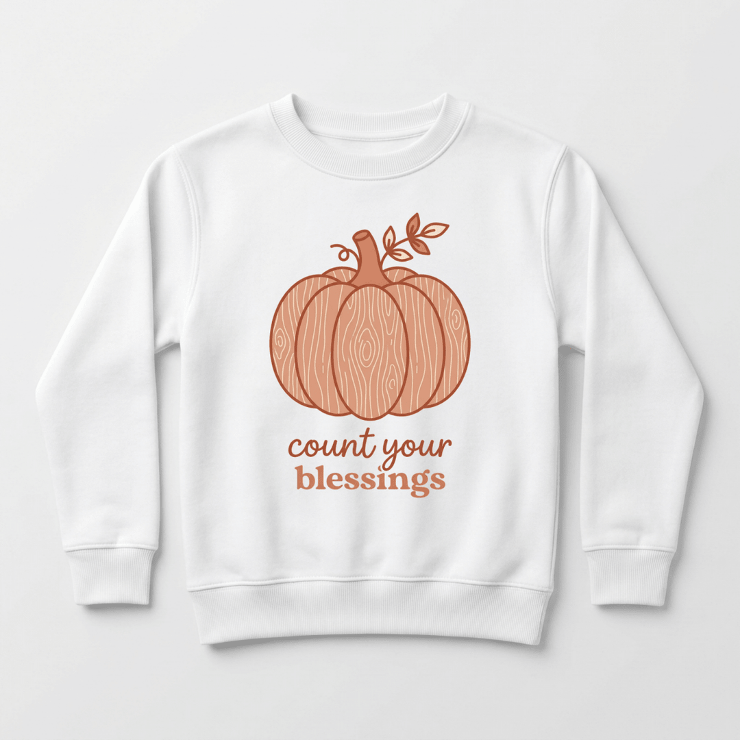Count Your Blessings Wood Grain Pumpkin Youth Sweatshirt - Okum Tees