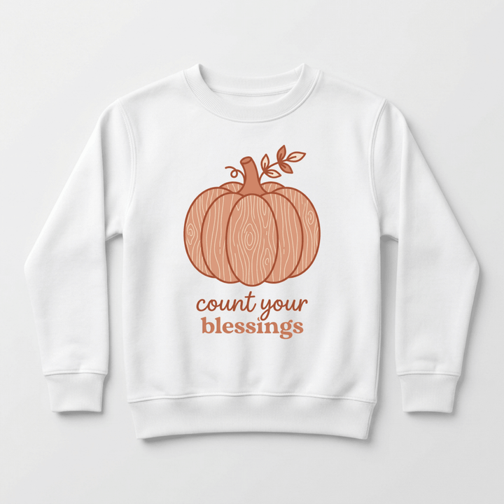 Count Your Blessings Wood Grain Pumpkin Youth Sweatshirt - Okum Tees
