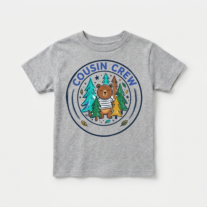 Cousin Crew Woodland Bear Badge Toddler Tee in Grey — Okum Tees