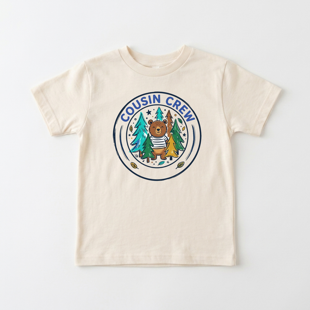 Cousin Crew Woodland Bear Badge Toddler Tee in Natural — Okum Tees