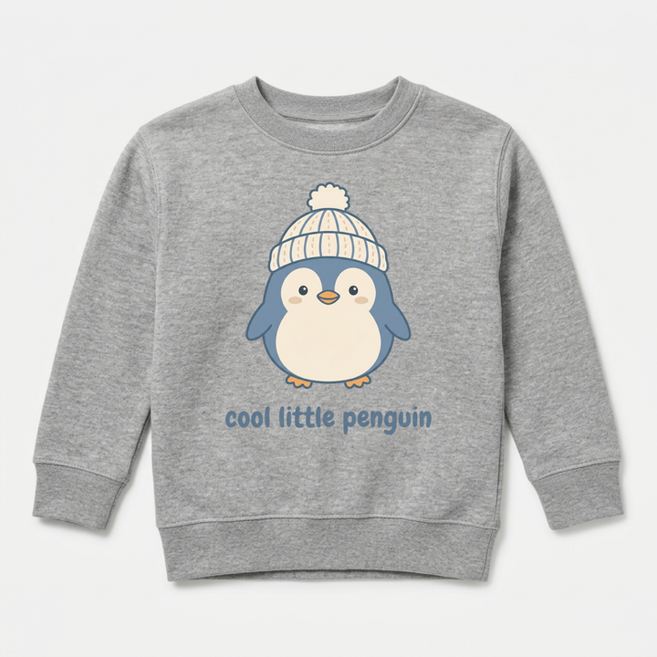 Cozy Beanie Penguin Toddler Sweatshirt in Grey — Okum Tees