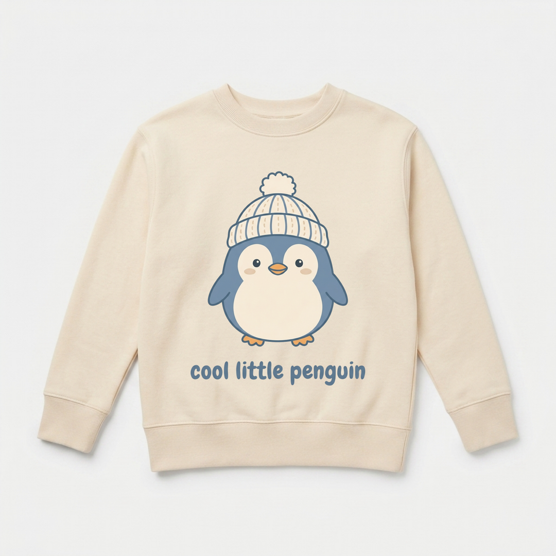 Cozy Beanie Penguin Toddler Sweatshirt in Natural — Okum Tees