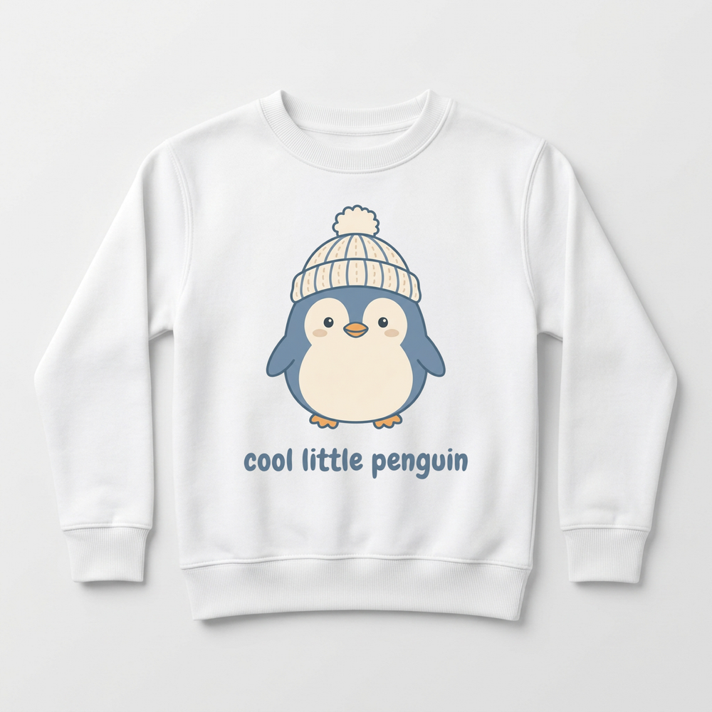 Cozy Beanie Penguin Toddler Sweatshirt in White — Okum Tees