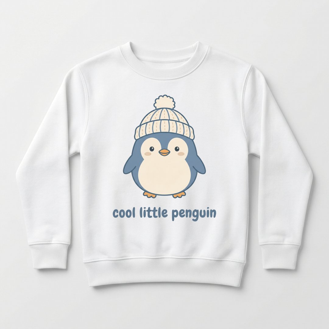 Cozy Beanie Penguin Toddler Sweatshirt in White — Okum Tees
