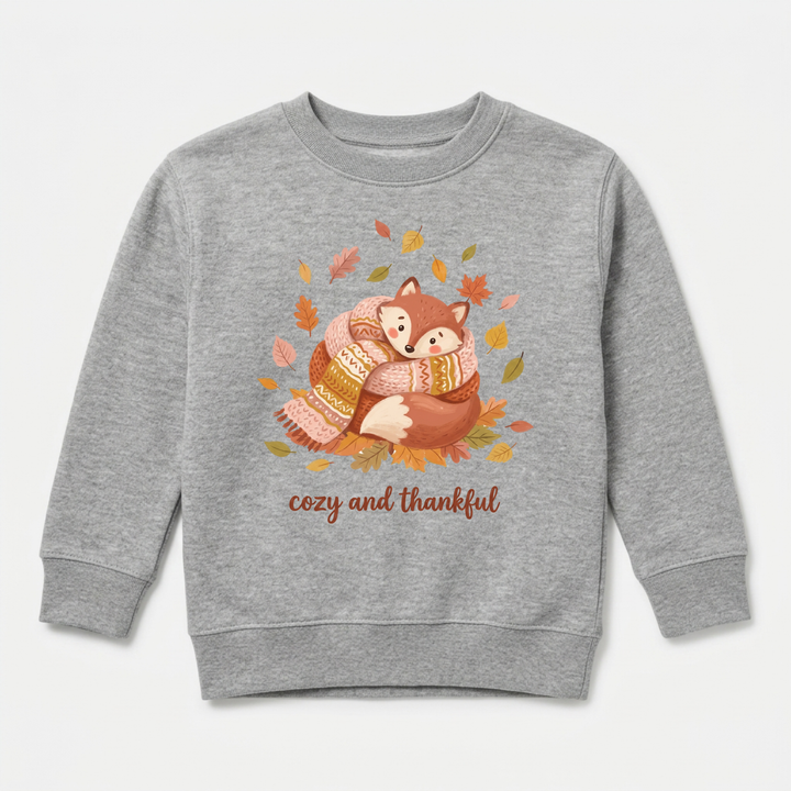 Cozy Fox in a Scarf Toddler Sweatshirt in Grey — Okum Tees