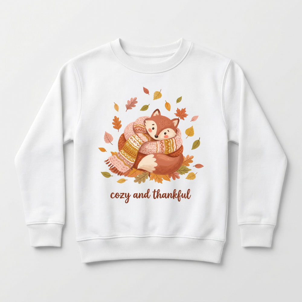 Cozy Fox in a Scarf Toddler Sweatshirt in White — Okum Tees