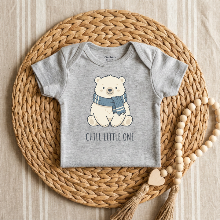 Cozy Polar Bear in a Scarf Baby Onesie® in Grey — Okum Tees