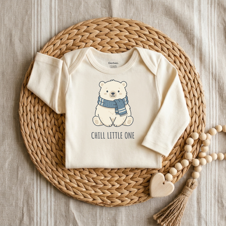 Cozy Polar Bear in a Scarf Baby Onesie® in Natural — Okum Tees