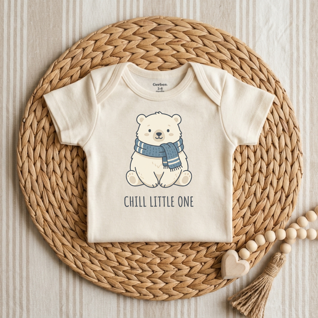 Cozy Polar Bear in a Scarf Baby Onesie® in Natural — Okum Tees