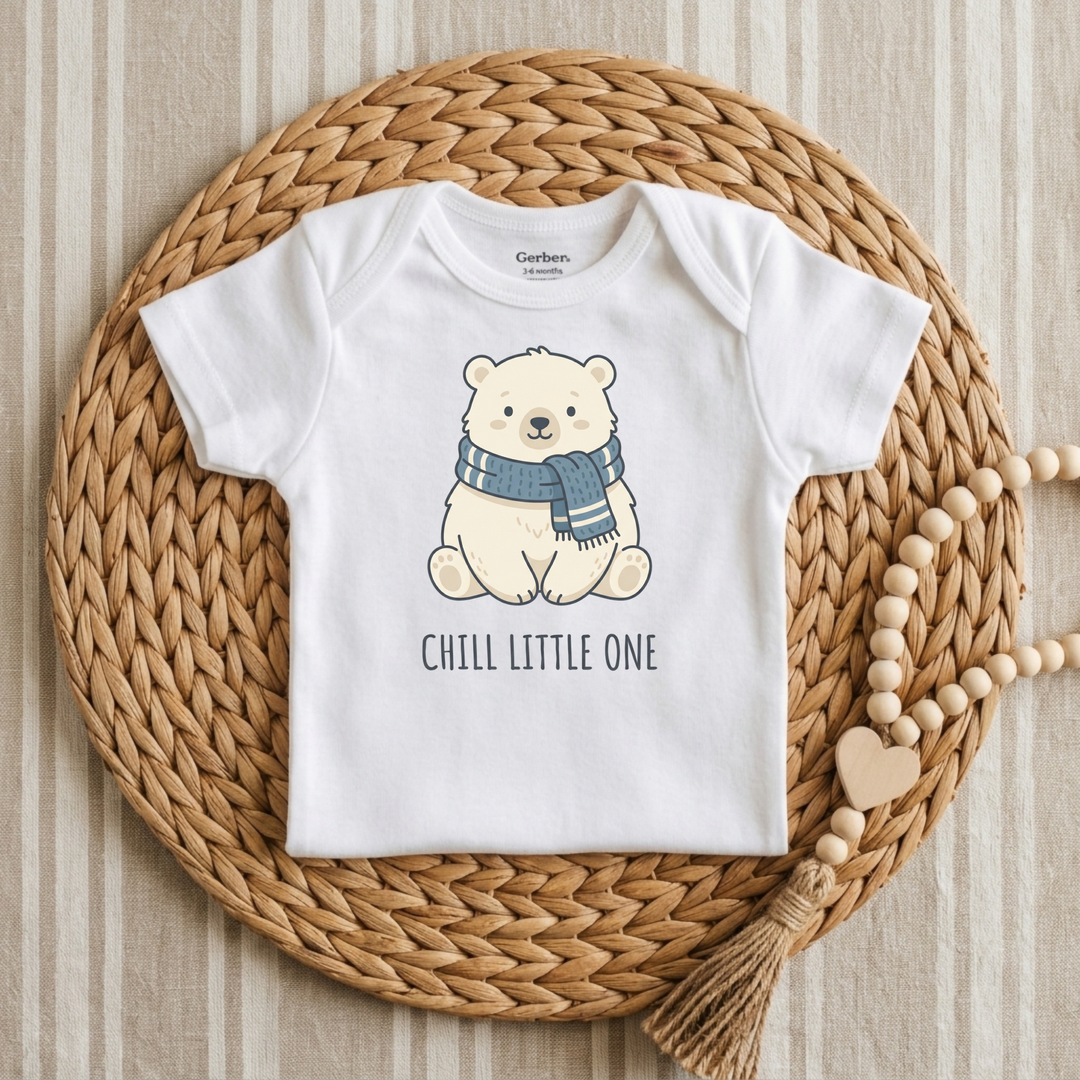 Cozy Polar Bear in a Scarf Baby Onesie® in White — Okum Tees