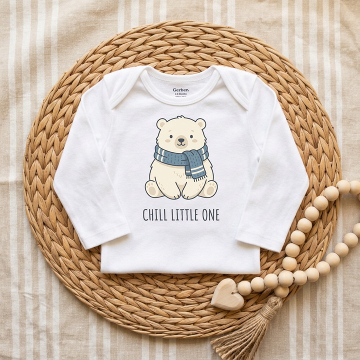 Cozy Polar Bear in a Scarf Baby Onesie® in White — Okum Tees