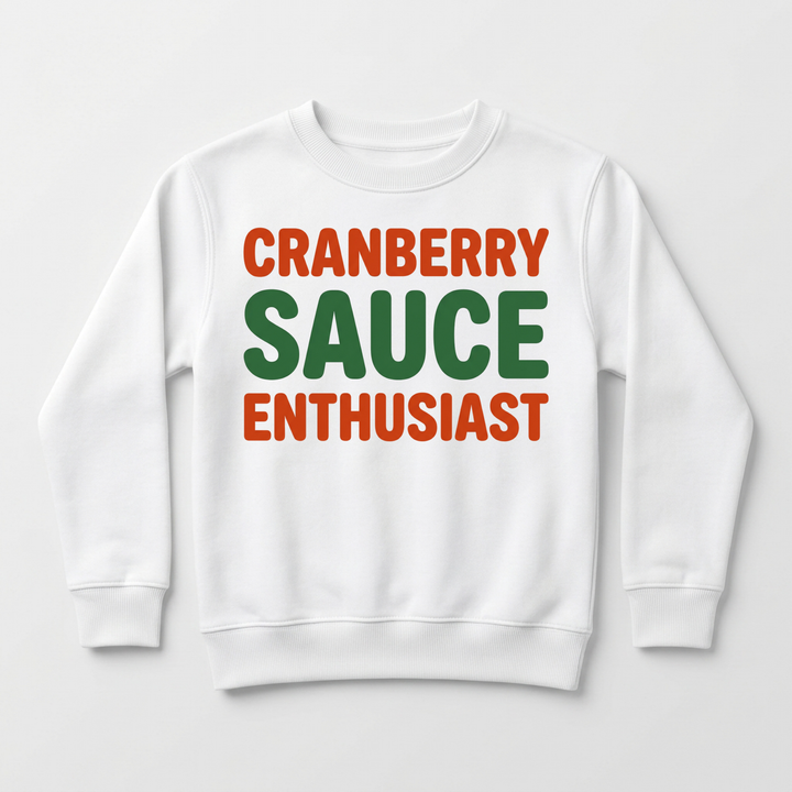 Cranberry Sauce Enthusiast Youth Sweatshirt in White — Okum Tees