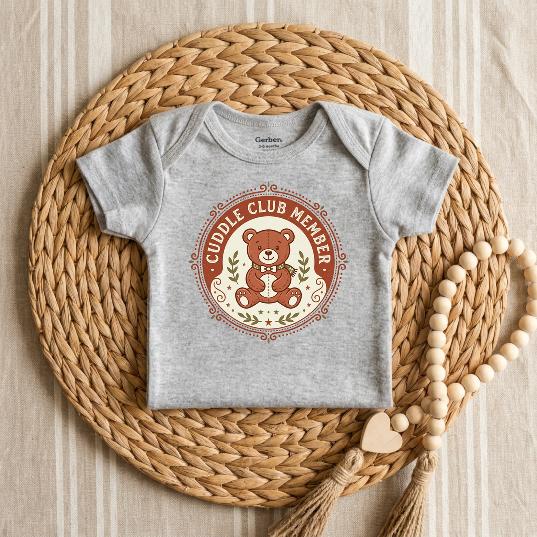 Cuddle Club Teddy Bear Badge Baby Onesie® in Grey — Okum Tees