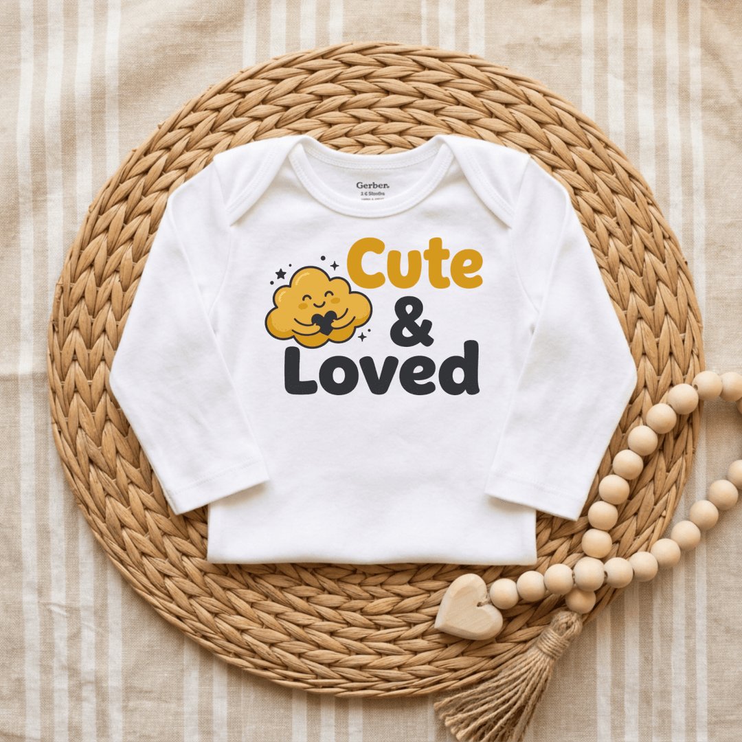 Cute &amp; Loved Cloud Hug Baby Onesie® | Cute Baby Gift - Okum Tees