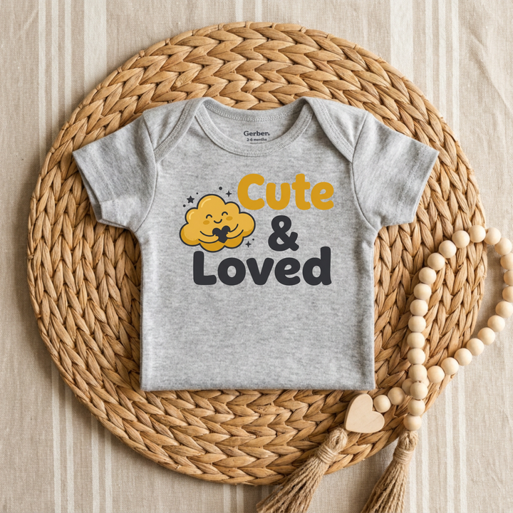 Cute &amp; Loved Cloud Hug Baby Onesie® in Grey — Okum Tees