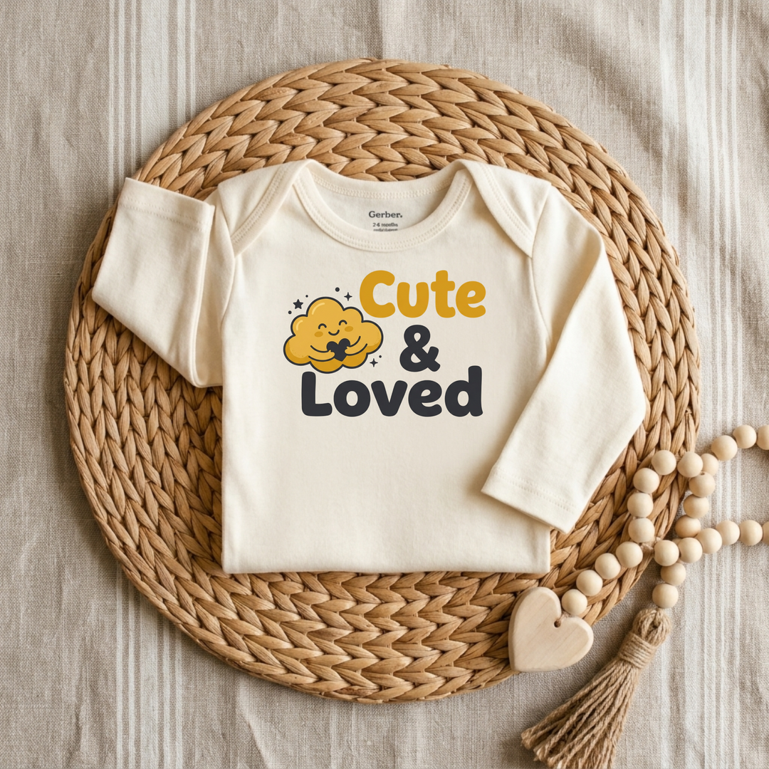 Cute &amp; Loved Cloud Hug Baby Onesie® in Natural — Okum Tees