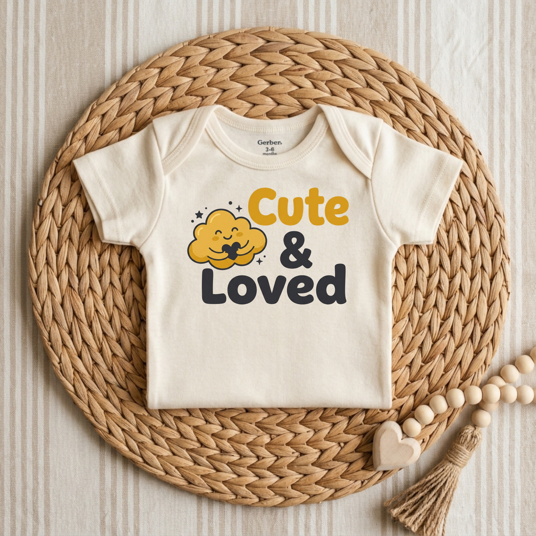 Cute &amp; Loved Cloud Hug Baby Onesie® in Natural — Okum Tees