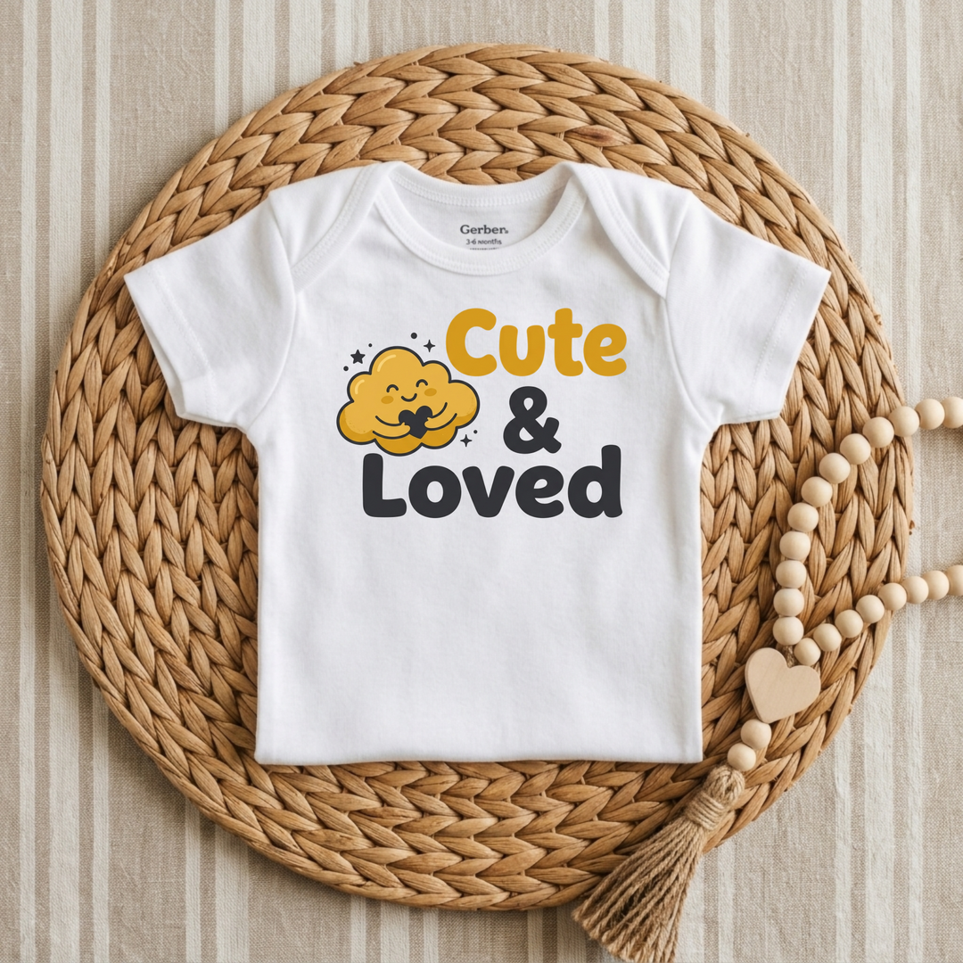 Cute &amp; Loved Cloud Hug Baby Onesie® in White — Okum Tees