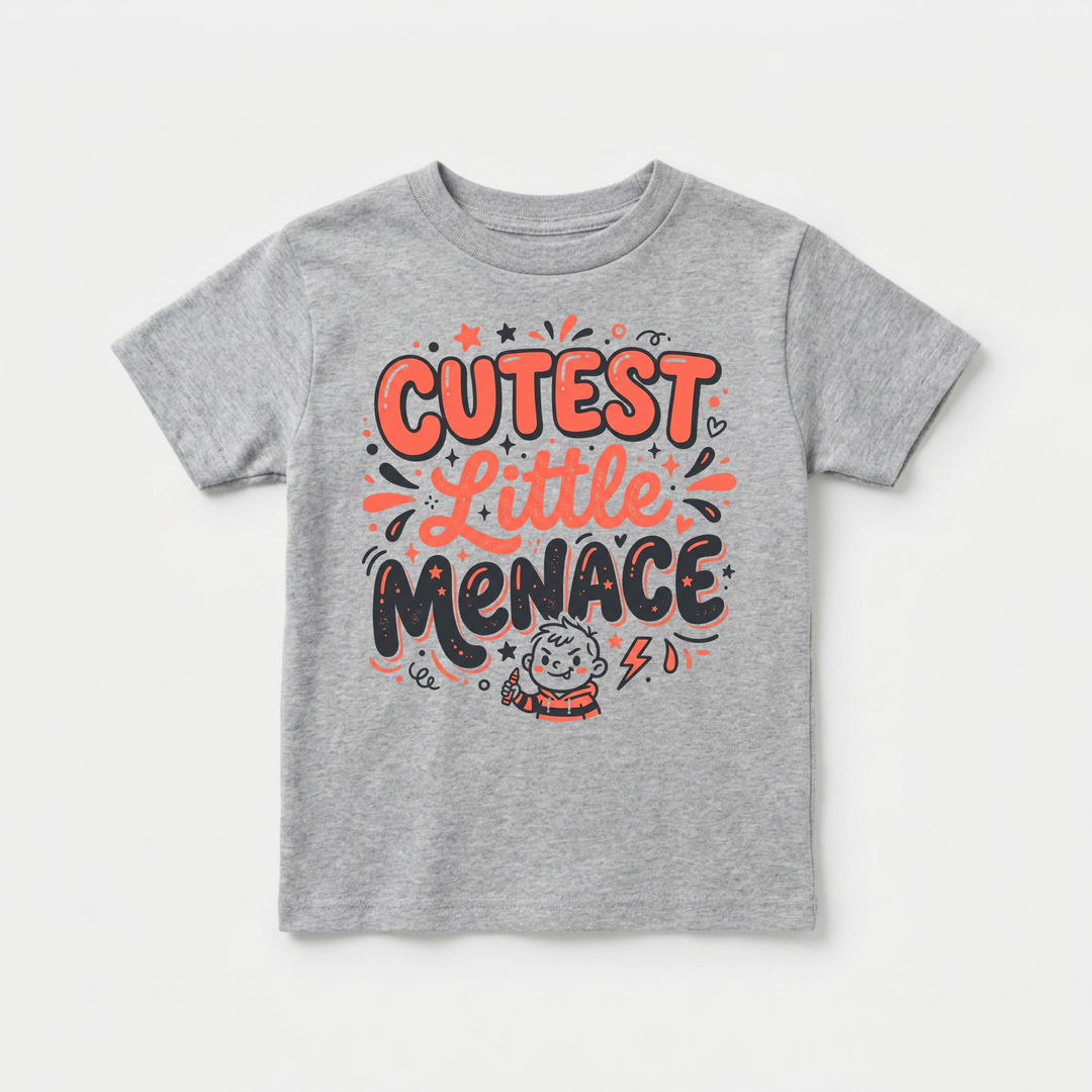 Cutest Little Menace Toddler Tee in Grey — Okum Tees