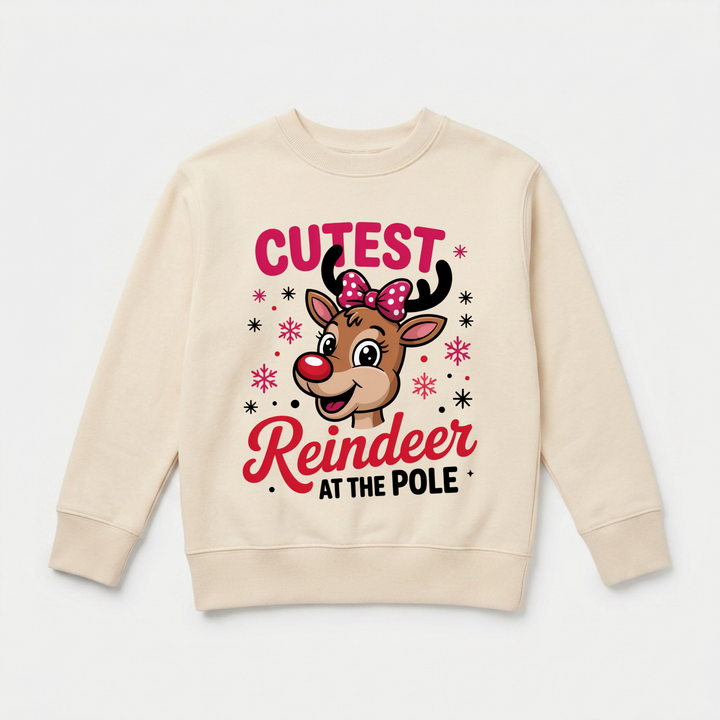 Cutest Reindeer at the Pole Toddler Sweatshirt in Natural — Okum Tees