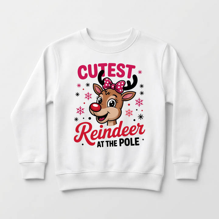 Cutest Reindeer at the Pole Toddler Sweatshirt in White — Okum Tees
