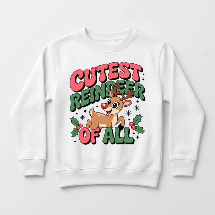 Cutest Reindeer of All Toddler Sweatshirt in White — Okum Tees