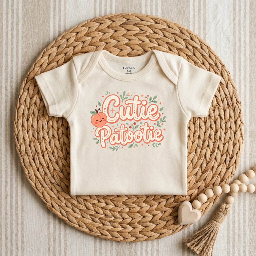 Cutie Patootie Peach Baby Onesie® in Natural — Okum Tees