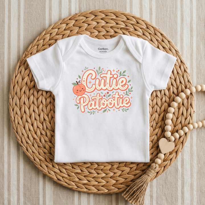 Cutie Patootie Peach Baby Onesie® in White — Okum Tees