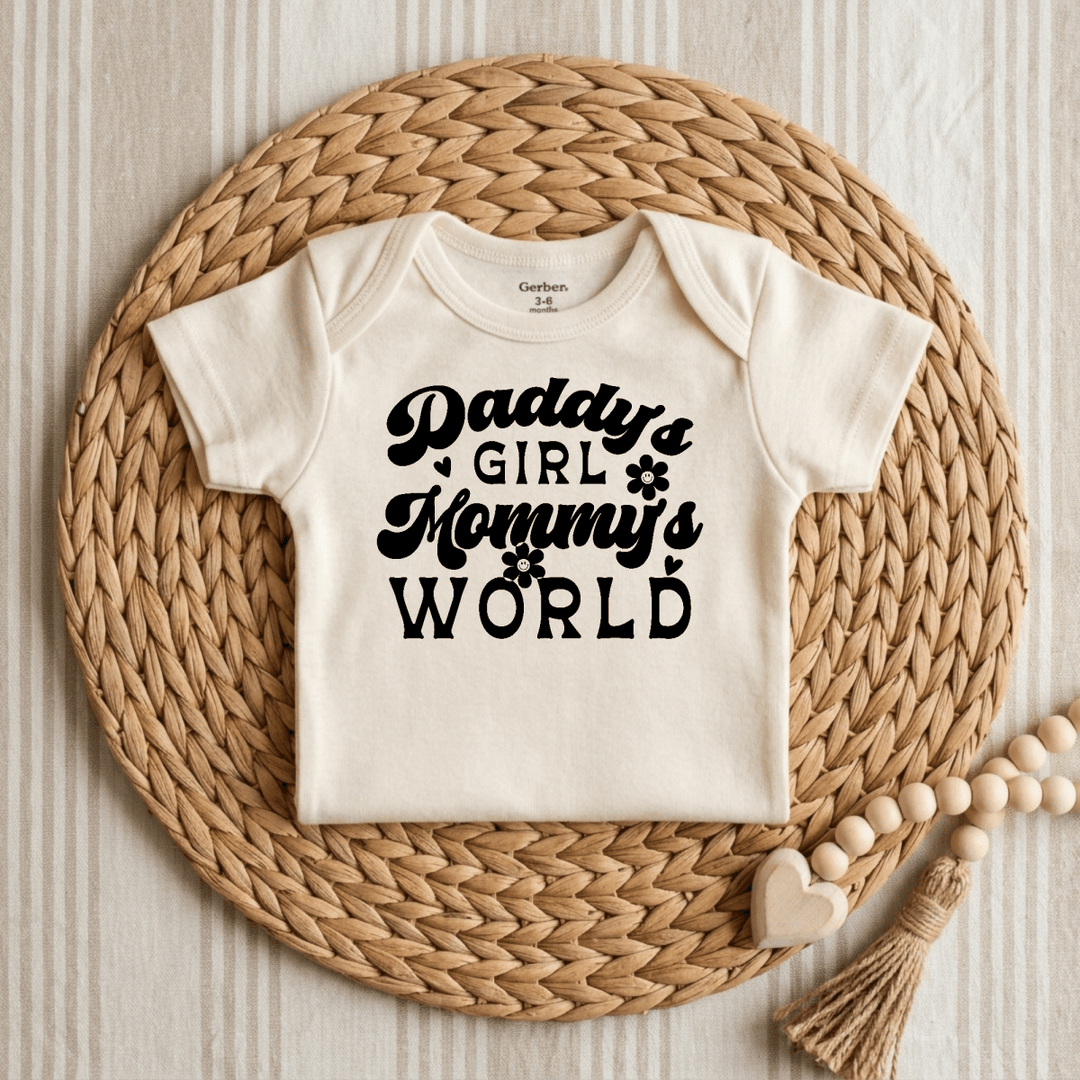 Daddy's Girl Mommy's World Retro Groovy Floral Baby Onesie® - Okum Tees