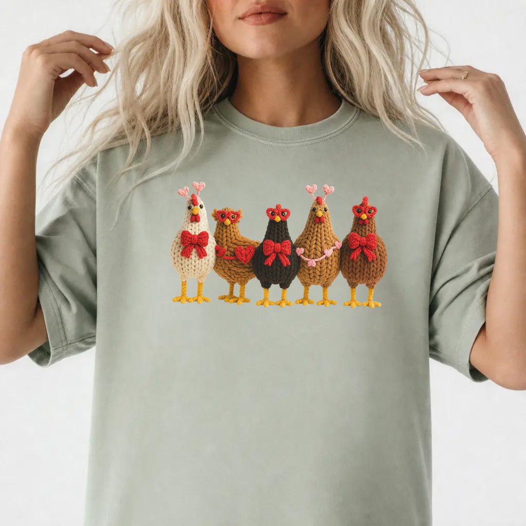 Faux Crochet Chickens Valentine Shirt - Okum Tees
