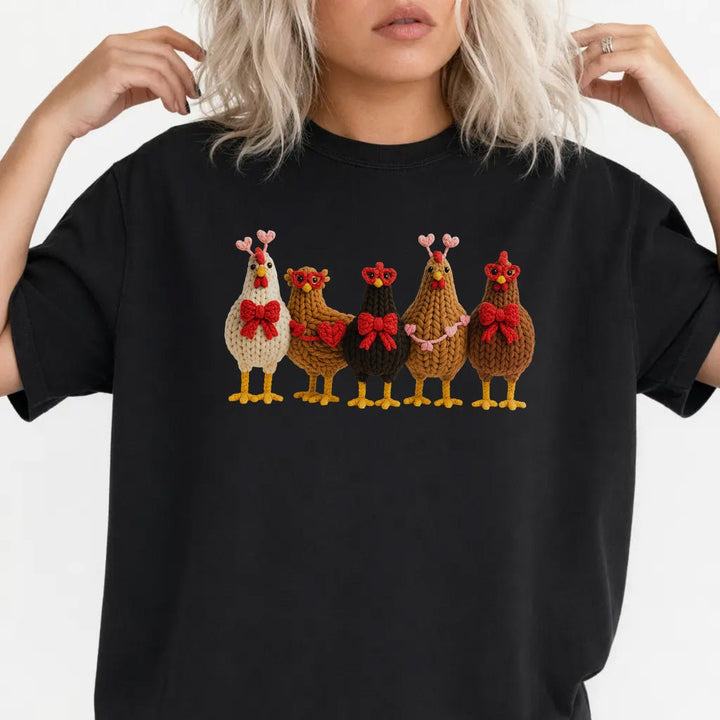Faux Crochet Chickens Valentine Shirt - Okum Tees